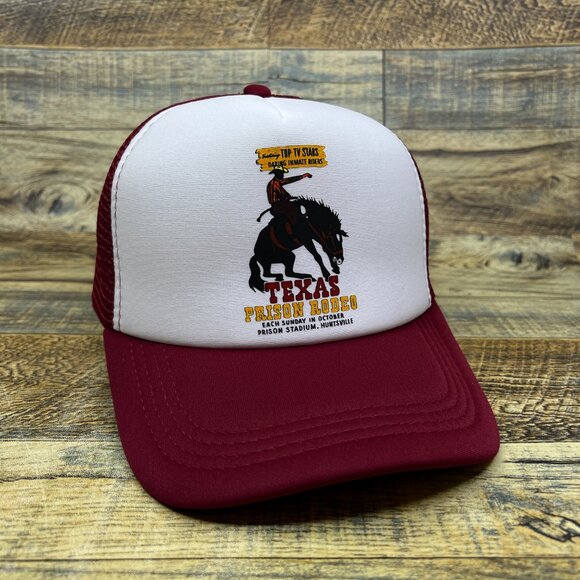 Texas Prison Rodeo Unisex Trucker Hat Maroon Snapback Huntsville Texas Ball Cap - Picture 2 of 5